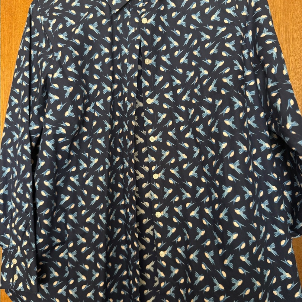 land end Navy Blue Shirt with Feather Print